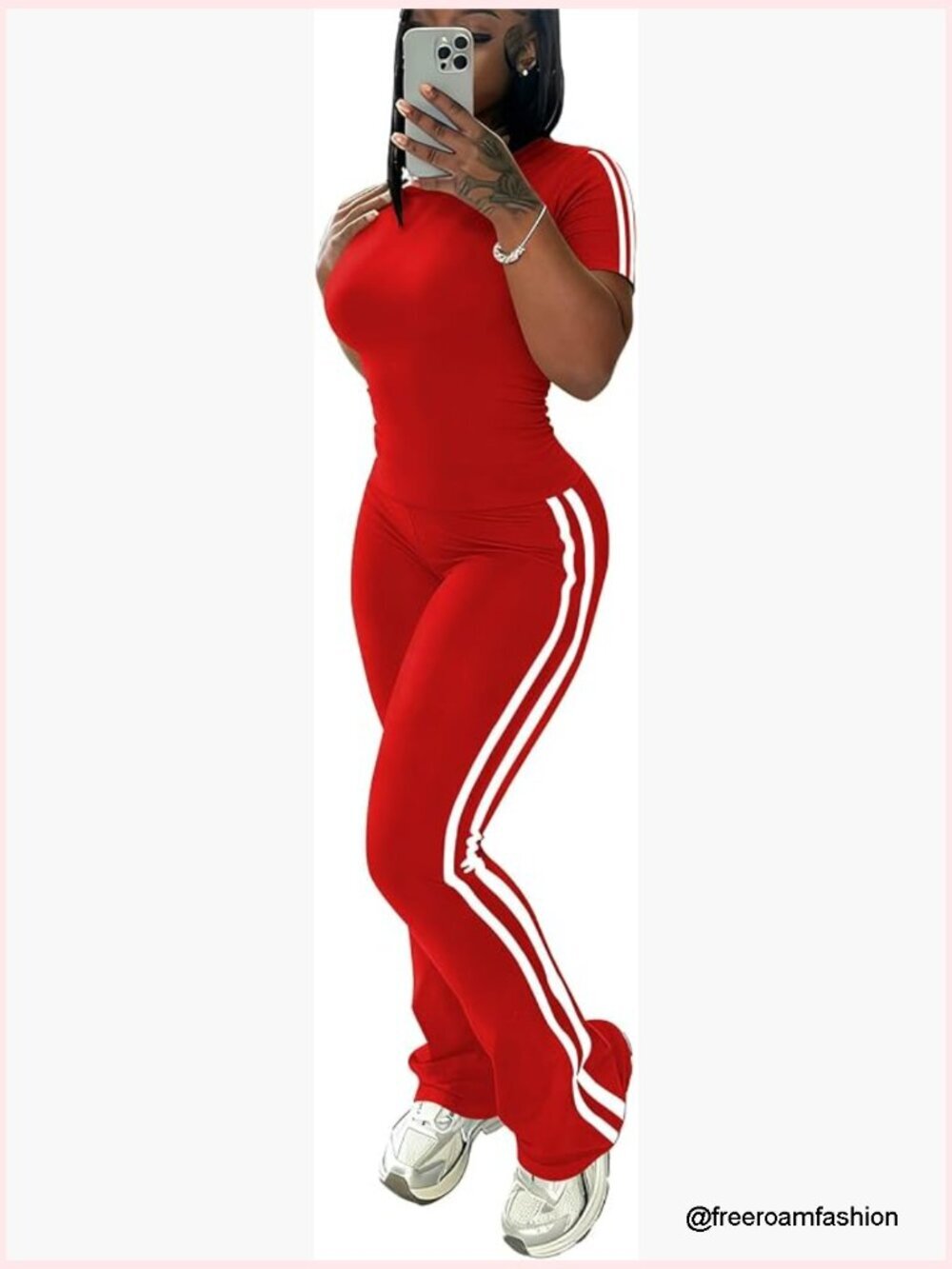2 Piece Matching Short Sleeve Top & Flare Leg Tracksuit Set